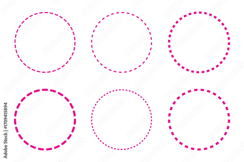 Poster round dotted circle set, dotted line circle frame, circle shapes with and dots and dashed lines