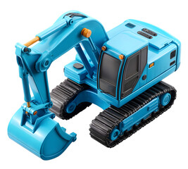 Blue toy excavator isolated on transparent background