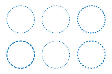 Round dotted circle set, dotted line circle frame, circle shapes with and dots and dashed lines
