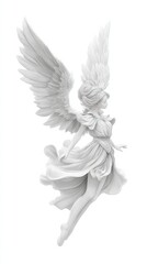 Elegant white angel sculpture with large wings isolated