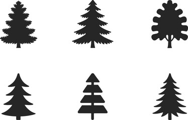 Minimalist tree silhouettes, abstract pine illustrations, black and white forest design, modern botanical decor, silent grove nature concept art.