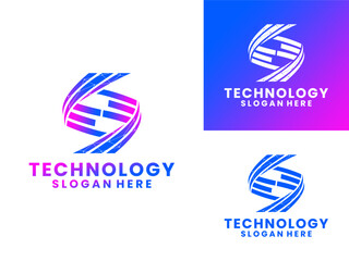 S Technology logo design vector. Initial Abstract Letter S wave data digital tech logo design template. Modern Tech logo