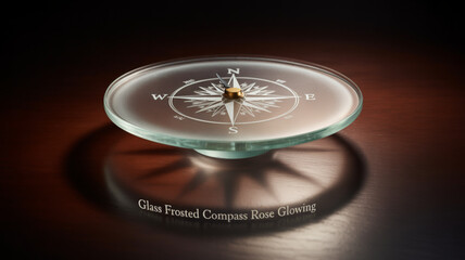 Glass compass rose frosted navigation tool for direction finding and exploration with glowing effect design