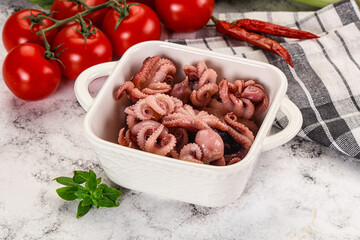 Marinated baby octopus in the bowl