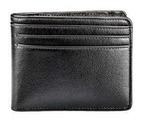 Elegant black wallet display product isolated on transparent background