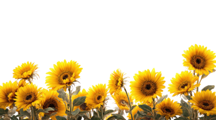 Yellow sunflowers in a horizontal row
