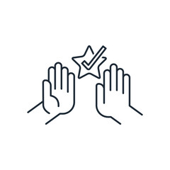 Network interaction, cooperation. Referral program strategy, referring friends, business partnership, affiliate marketing concept.Vector linear icon illustration isolated on white background.