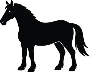 Clydesdale Horse Black Silhouette Vector Illustration. Draft Horse Black Silhouette - Clydesdale Vector Art. 