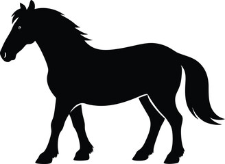 Clydesdale Horse Black Silhouette Vector Illustration. Draft Horse Black Silhouette - Clydesdale Vector Art. 