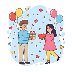Cute Cartoon Couple Celebration &ndash; Anniversary Vector Art