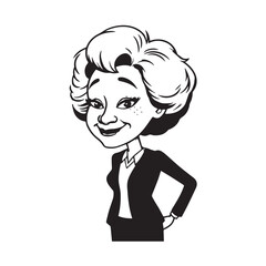 Old woman in formal clothes black and white vector illustration simple minimalist portrait design