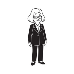 Old woman in formal clothes black and white vector illustration simple minimalist portrait design