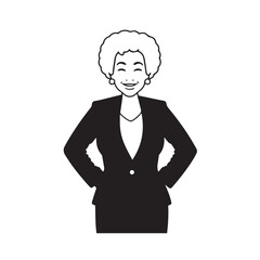 Old woman in formal clothes black and white vector illustration simple minimalist portrait design