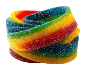 Twisting rainbow gummies candy shop food isolated on transparent background