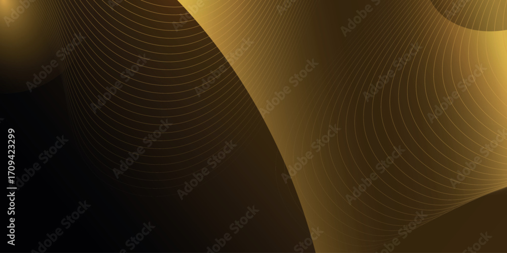 Aufkleber minimalist brown gradient geometric abstract background with sparkling wavy gold lines. dynamic shap