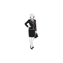 Old woman in formal clothes black and white vector illustration simple minimalist portrait design