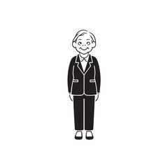 Old woman in formal clothes black and white vector illustration simple minimalist portrait design