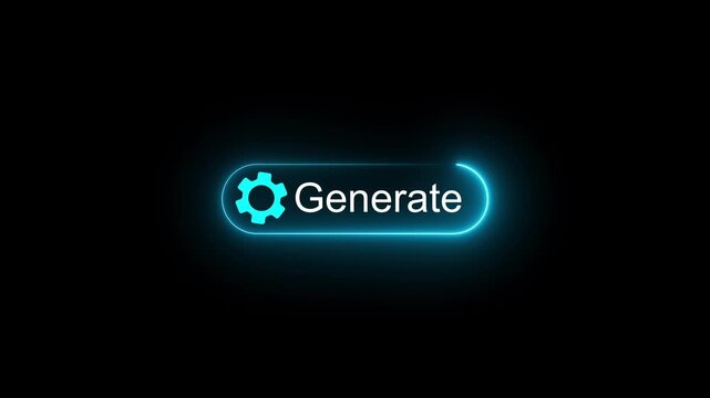 Generate AI button animation. LLM artificial intelligence motion. Machine learning generation process. Click to generate text and image prompt. Chat brain assistant. on a black background. 4k
