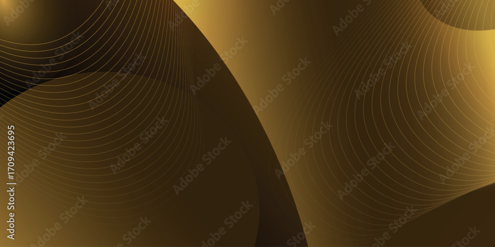 Aufkleber minimalist brown gradient geometric abstract background with sparkling wavy gold lines. dynamic shap
