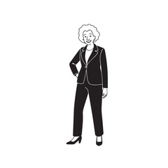 Old woman in formal clothes black and white vector illustration simple minimalist portrait design