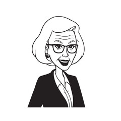 Old woman in formal clothes black and white vector illustration simple minimalist portrait design