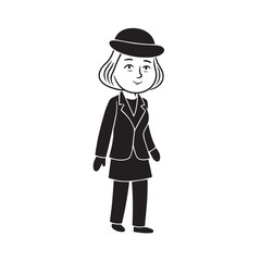 Old woman in formal clothes black and white vector illustration simple minimalist portrait design