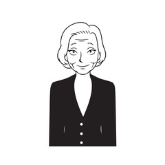 Old woman in formal clothes black and white vector illustration simple minimalist portrait design