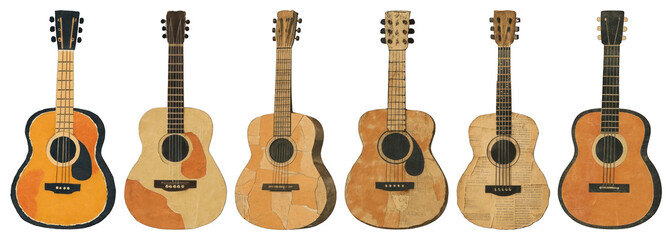 Naklejka premium PNG Vintage acoustic guitars collage, element set on transparent background