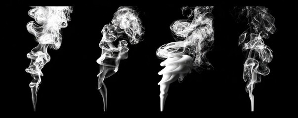 Four isolated plumes of white smoke against black