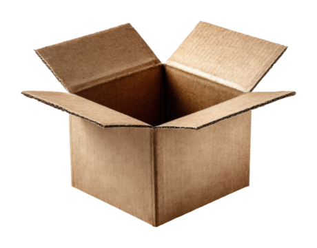 Unboxing excitement open cardboard box home office product reveal isolated on transparent background