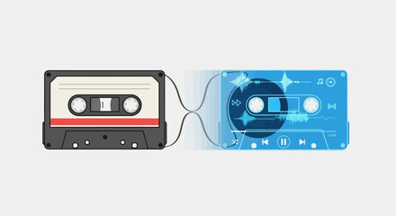 Nostalgic Audio Cassette Illustration: Transitioning to Digital Music Streaming for Music Production and Audio Content Creation Projects