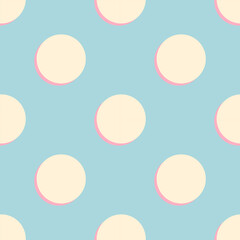 Pastel Polka Dot Pattern Seamless Background in Blue and Cream with Pink Outline