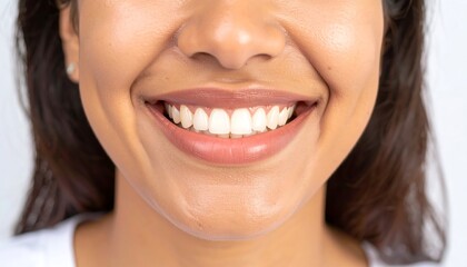 Obraz premium Close-up of a smiling woman's mouth