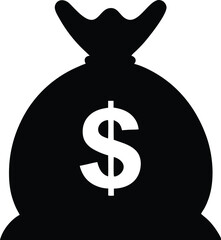 Sack of Money Silhouette - Simple Vector Icon. Money Bag Silhouette Vector - Dollar Sign Sack, Loot, Finance Symbol.