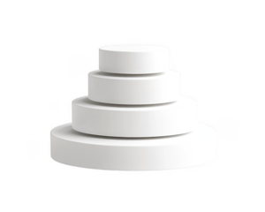 Four white cylindrical tiers are stacked forming a podium on transparent background