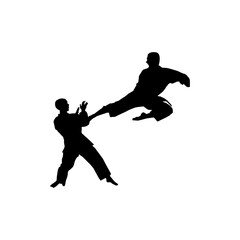 Dynamic Silhouette of Karate Competitors in Action