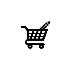 Shopping cart with pencil icon representing editable order concept in online retail interface