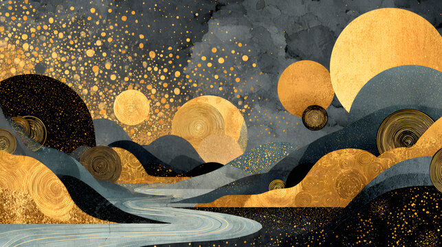 Dark Gold Abstract Illustration &ndash; Modern Luxury Art Design