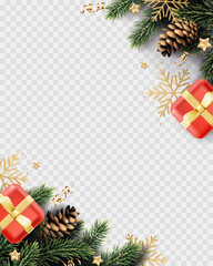 Christmas and New Year background with fir trees, isolated.