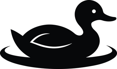 Duck Swimming on Pond, Black Silhouette Vector, Silhouette of Duck Swimming in Water, Vector Illustration