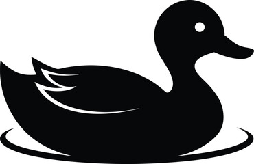 Duck Swimming on Pond, Black Silhouette Vector, Silhouette of Duck Swimming in Water, Vector Illustration