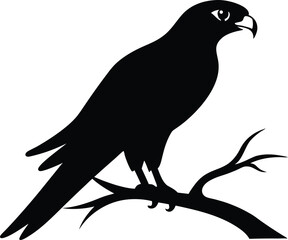 Falcon Silhouette on Branch. Minimalist Vector Graphic for Wildlife, Freedom, and Power Concept.