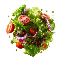 Fresh salad with lettuce, tomatoes, and red onion