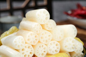 Fresh Sliced Lotus Root with Natural Holes Pattern Asian Vegetable Ingredient