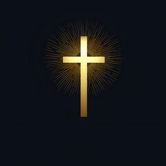 abstract golden cross on dark background symbolizing faith and spirituality/ Radiant golden cross