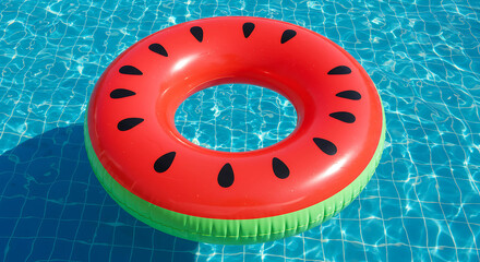 Watermelon Inflatable Ring Floating in Summer Pool - Tropical Getaway
