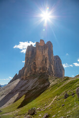 Bright Sun over the Peaks of Tre Cime di Lavaredo