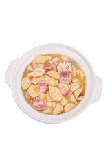 Fresh Bamboo Shoots Ham Mushroom Soup Traditional Asian Cuisine Linan Alpine Origin White Ceramic Pot