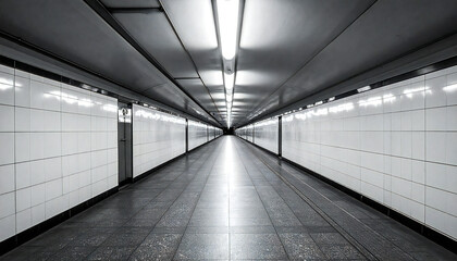 地下鉄の通路。壁が格子状のタイル。A subway passageway. The walls are made of lattice tiles.