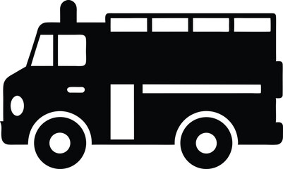 Fire Truck Silhouette Vector Illustration. Red Fire Engine, Rescue Vehicle Clip Art Isolated on White Background.